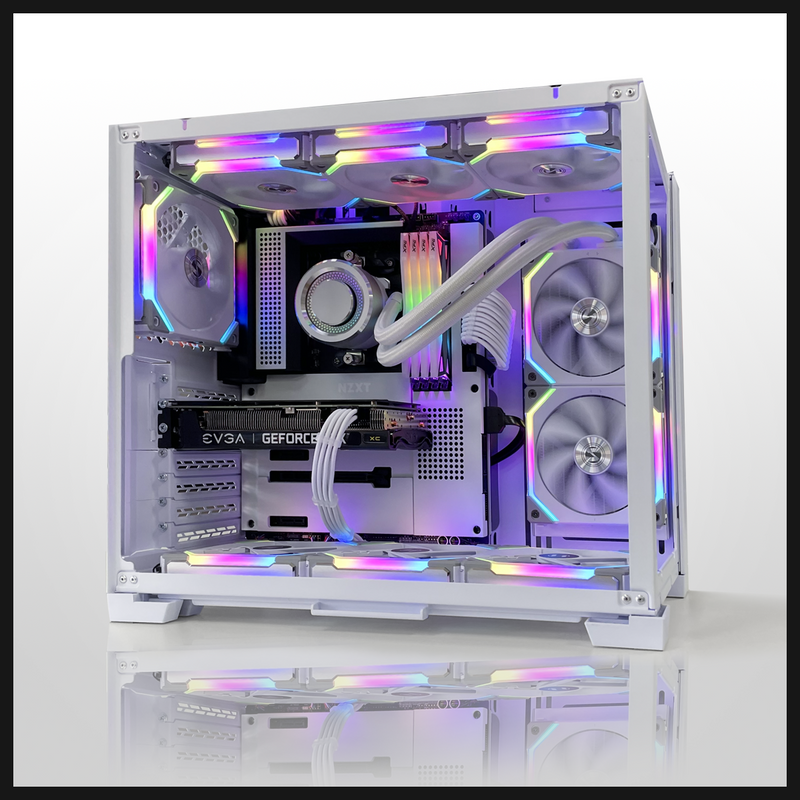 white ice maiden pc build with LED lighting