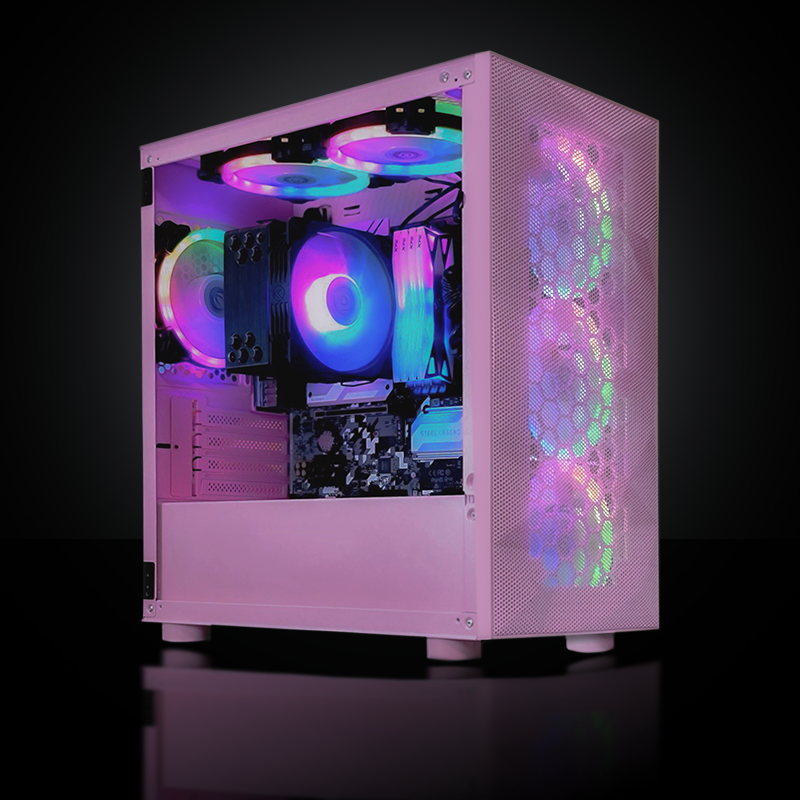 ascension gaming pc in pink with case fan
